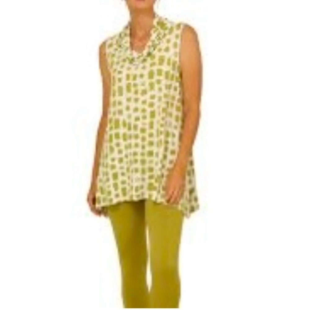 Chalet et Ceci Keilani Cowl Neck Green White Print Sleeveless Tunic‎ Top XS NWT